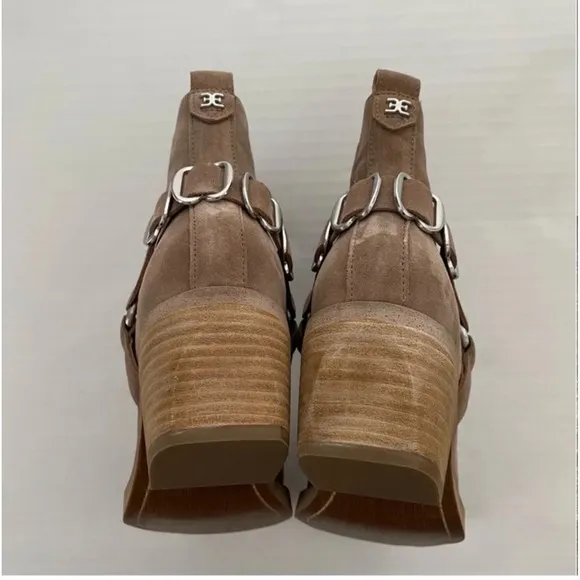 NIB Sam Edelman Bellamie Western Harness Cowgirl Ankle BootsDeep Taupe 8M 38