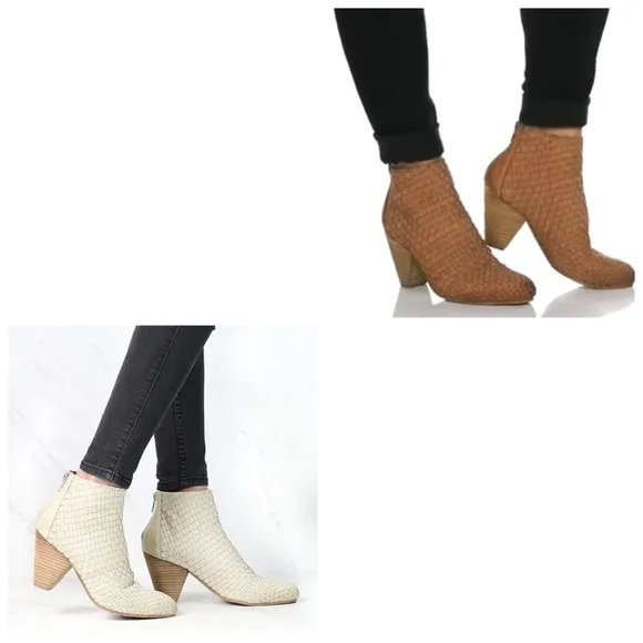 NIB Sbicca Parkman Woven Leather Cone Heel Shooties Ankle Booties Boots Tan 8