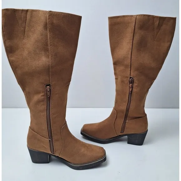 NIB! Sonoma Singalong Tall Fringe Boots Faux Suede Cognac Women's 5M Wide Calf