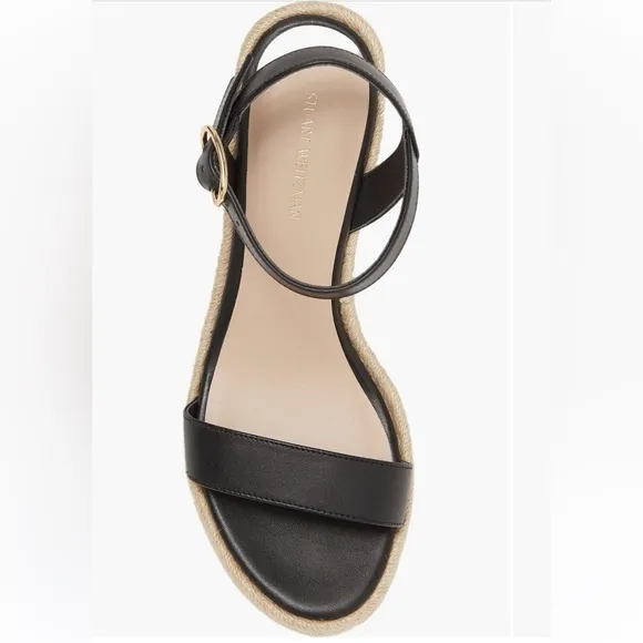NIB Stuart Weitzman Teddi espadrille wedge sandals heels black leather 11.5