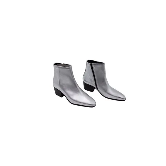 NIB The Kooples Ankle Boots Sz 36 US 6 Silver Leather High Top Stacked Heel