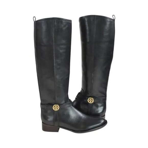 NIB Tory Burch Black Leather Bristol Riding Boots size 7.5 $595