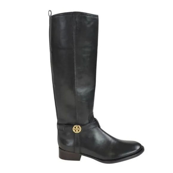 NIB Tory Burch Black Leather Bristol Riding Boots size 7.5 $595
