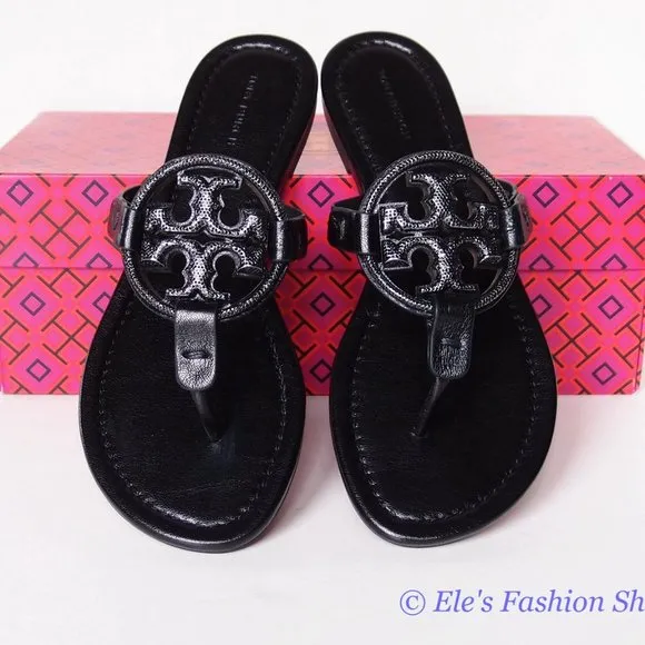 NIB Tory Burch Crystal Embellished Miller Pave Sandal BLACK US 7.5 8 AUTHENTIC