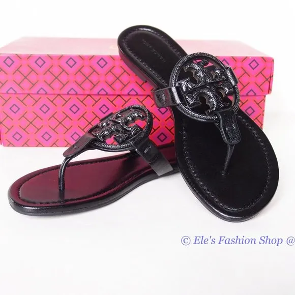 NIB Tory Burch Crystal Embellished Miller Pave Sandal BLACK US 7.5 8 AUTHENTIC