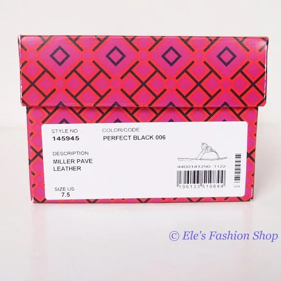 NIB Tory Burch Crystal Embellished Miller Pave Sandal BLACK US 7.5 8 AUTHENTIC