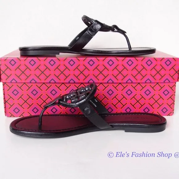 NIB Tory Burch Crystal Embellished Miller Pave Sandal BLACK US 7.5 8 AUTHENTIC