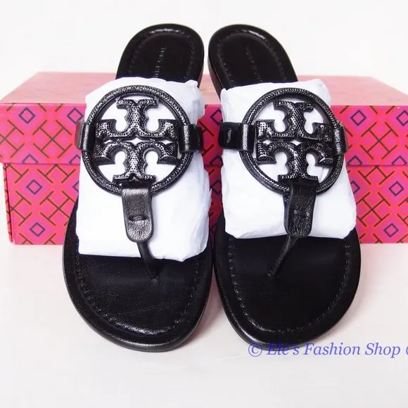 NIB Tory Burch Crystal Embellished Miller Pave Sandal BLACK US 7.5 8 AUTHENTIC
