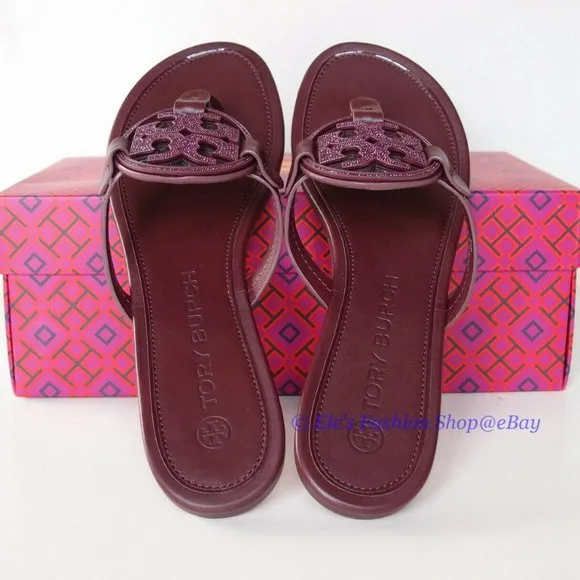 NIB Tory Burch Crystal Embellished Miller Sandal Burgundy Red US 6 6.5 7 7.5 9