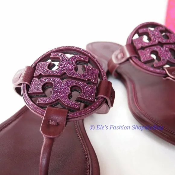 NIB Tory Burch Crystal Embellished Miller Sandal Burgundy Red US 6 6.5 7 7.5 9