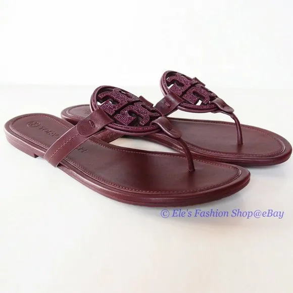 NIB Tory Burch Crystal Embellished Miller Sandal Burgundy Red US 6 6.5 7 7.5 9