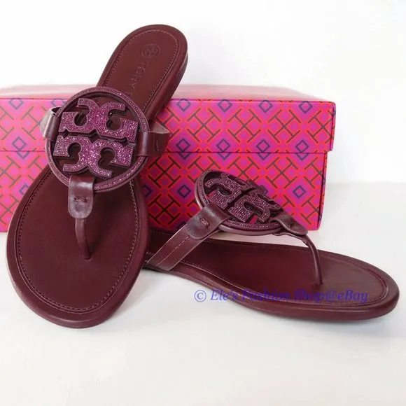 NIB Tory Burch Crystal Embellished Miller Sandal Burgundy Red US 6 6.5 7 7.5 9