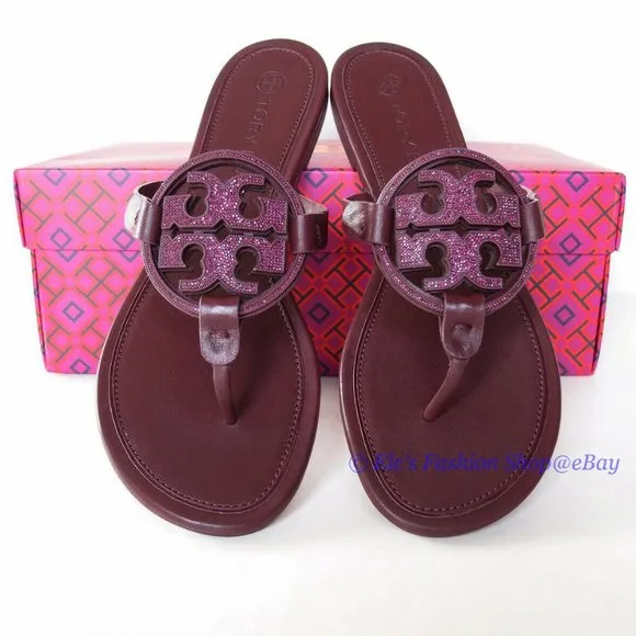 NIB Tory Burch Crystal Embellished Miller Sandal Burgundy Red US 6 6.5 7 7.5 9
