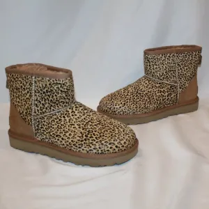 NIB UGG SPECKLED CHESTNUT BLACK WOMEN'S‎ MINI SUEDE BOOTS GENUINE CALF HAIR