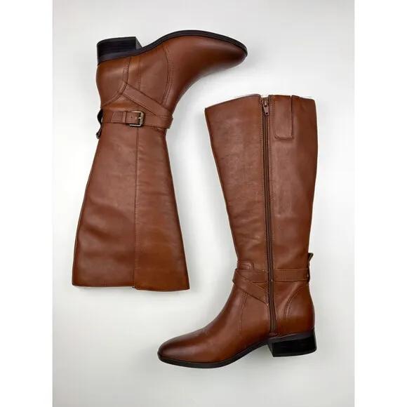 NIB Women's Steampunk Western Brown Leather Knee High Boots Size 7 Wide Calf