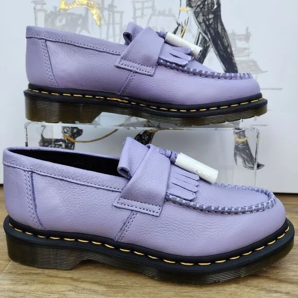 🩵NIB Dr. Martens Frosted Lavender Adrian Virginia Leather Tassle Loafers Size 9