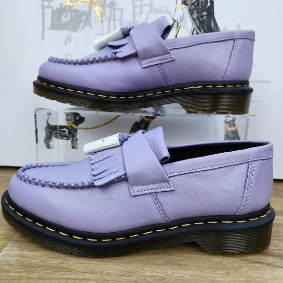 🩵NIB Dr. Martens Frosted Lavender Adrian Virginia Leather Tassle Loafers Size 9