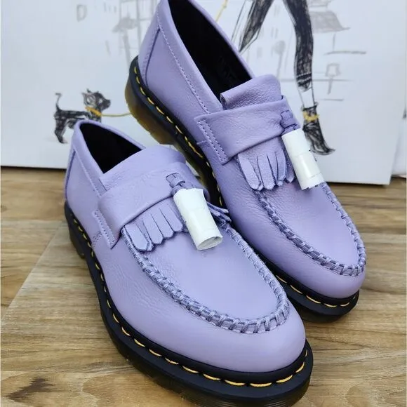 🩵NIB Dr. Martens Frosted Lavender Adrian Virginia Leather Tassle Loafers Size 9