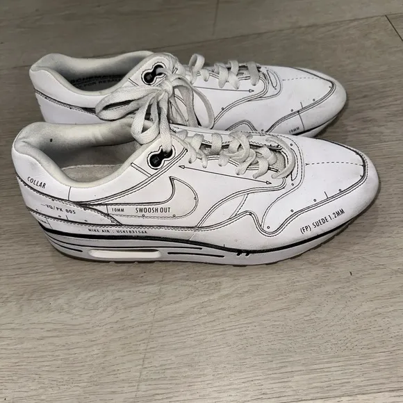 Nike Air Max 1 Sketch to Shelf White Sneakers with Black Accents