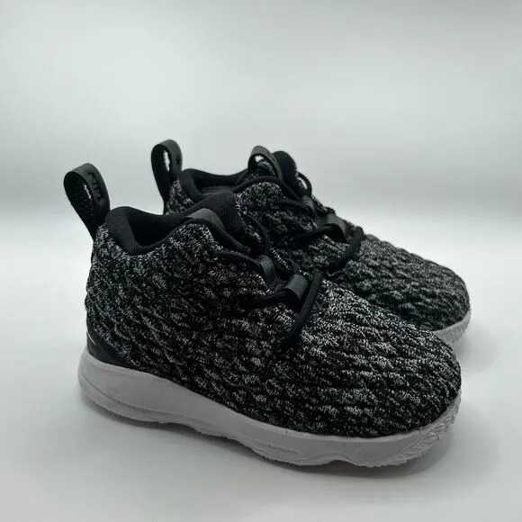 Nike Lebron 15 Toddler &quot;Ashes&quot;, Size 6c, 922809-002 Black Gray White Hi-Top Lace