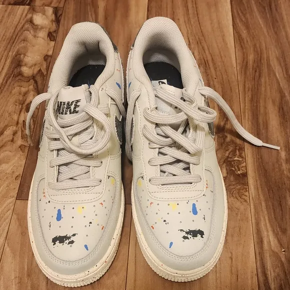 Nike White and Blue Sneakers with Artistic Design