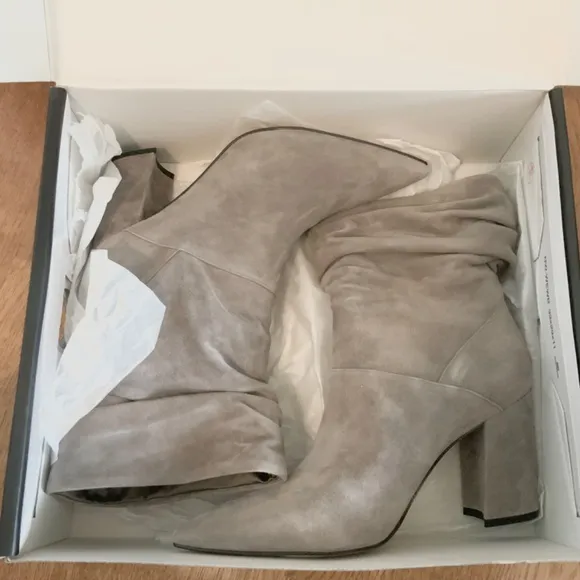 Nine West Cames Slouch Booties Grey Suede Leather Pointed Toe Mid-Calf Boots 7