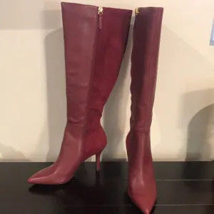 Nine West Fallon Burgundy Leather and Suede wide calf boots