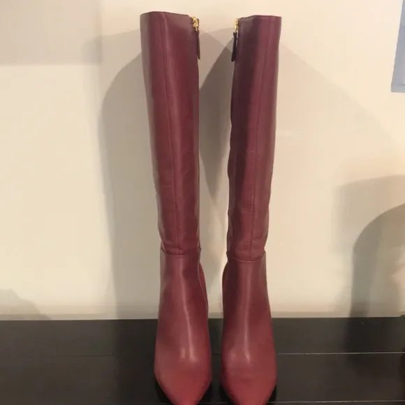 Nine West Fallon Burgundy Leather and Suede wide calf boots