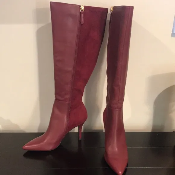 Nine West Fallon Burgundy Leather and Suede wide calf boots