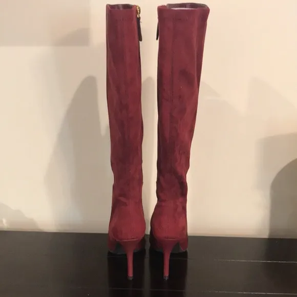 Nine West Fallon Burgundy Leather and Suede wide calf boots