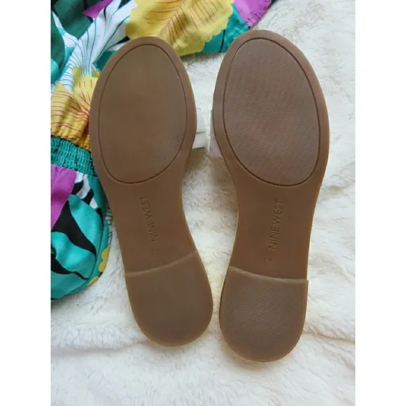 Nine West Gold Bar Jeweled White Thong Slide Slip On Sandals Wedding Vacation