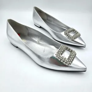 Nine West Junia3-T Pointy-Toe Flats, Silver, 10M