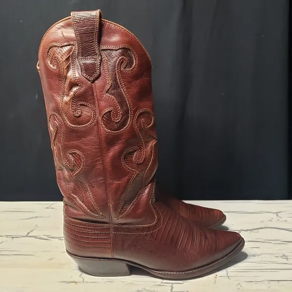 Nine West 'Romnee' Lizard Print Cowgirl Boots in Cognac - 3 Youth/ Women's 5