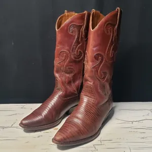 Nine West 'Romnee' Lizard Print Cowgirl Boots in Cognac - 3 Youth/ Women's 5