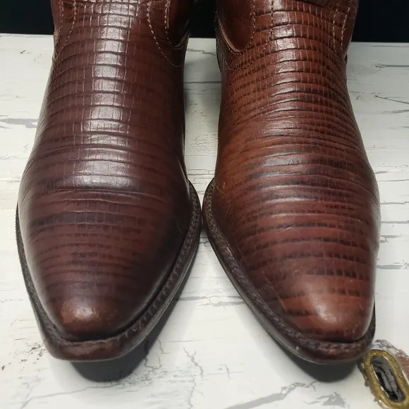 Nine West 'Romnee' Lizard Print Cowgirl Boots in Cognac - 3 Youth/ Women's 5
