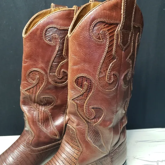 Nine West 'Romnee' Lizard Print Cowgirl Boots in Cognac - 3 Youth/ Women's 5