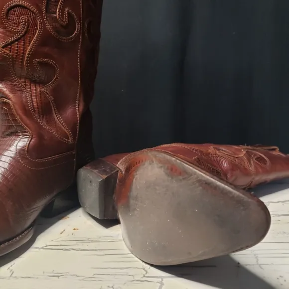 Nine West 'Romnee' Lizard Print Cowgirl Boots in Cognac - 3 Youth/ Women's 5