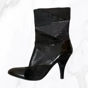 Nine West Women's Brown Leather Patchwork Heeled Calf Booties,‎ Size 7.5