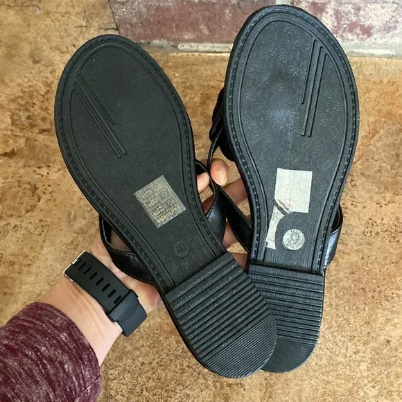 Ninety Union black, satin, crystal, and pearl flower thong sandals