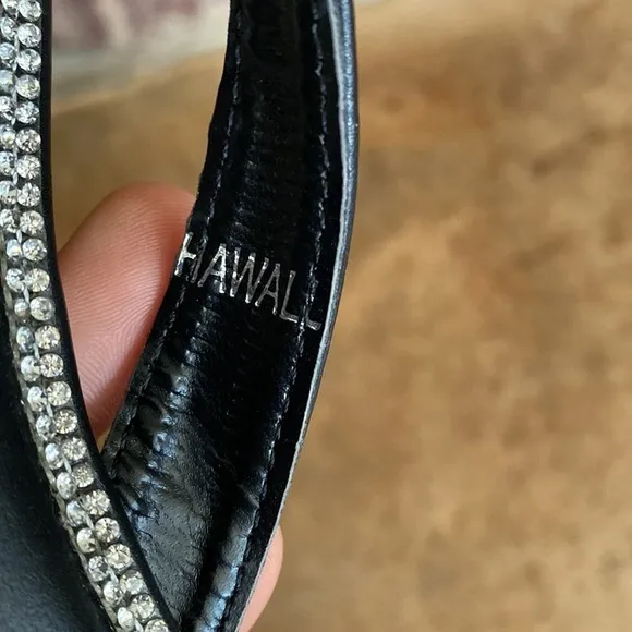 Ninety Union black, satin, crystal, and pearl flower thong sandals