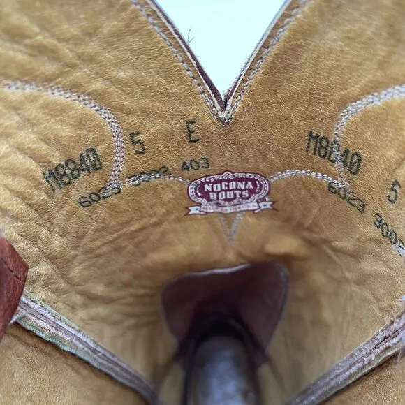 Nocona Size 5E‎ Wide Brown Leather Western Cowboy Boots Style M8840 Embroidered