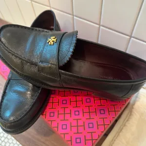 Nordstrom Black Leather Loafers with Gold Accent