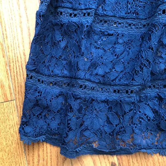 NSR Nordstrom V-Neck Lace Stretch Midi Navy Blue Dress Women’s Size M NWT