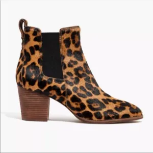 NWB Madewell The Regan Ankle Boot in Leopard Calf Hair Leather, Block He…
