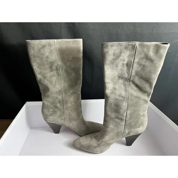 NWB VERONICA BEARD &quot;BLONDIE&quot; WOMENS GRAY/TAUPE SUEDE SLOUCHY HEEL BOOTS  SZ 7M