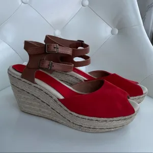 NWOB Jacques Levine red suede wedges