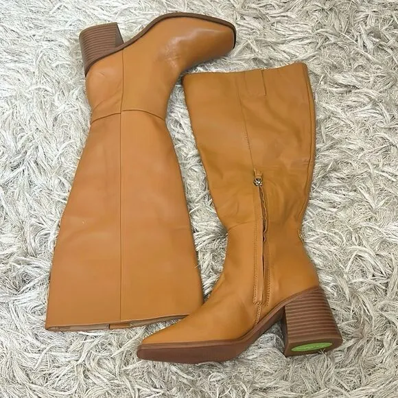 NWOB Sam Edelman Wade Wide Calf Leather Knee-High Boots in Caramel $250 size 6.5