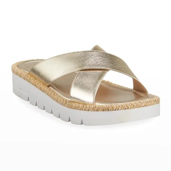NWOB Stuart Weitzman Gold Roza Lift Slide Sandals