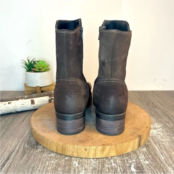 *NWOB Taos | Craft Stacked Heel Boots in Brown Distressed Suede Size 42/11-11.5