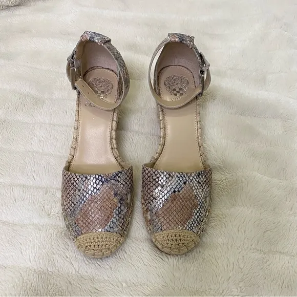 Nwob Vince Camuto Python Animal Print Leather Wedge Espadrilles Size 8.5